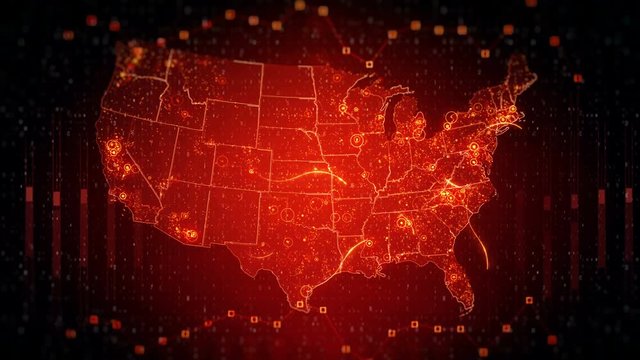 Red Technological World Map with random chaotic figures and graphs, connections and visual effects. Animation is presented in 4K resolution and perfect for any type of videos.