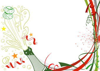 Happy New Year Background with Champagne Bottle and Celebration Decoration - Illustration, Vector