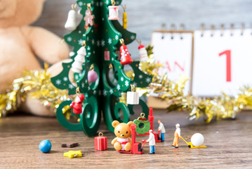 miniature people prepare Christmas party, christmas decoration concept