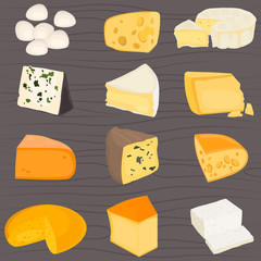 The most popular cheeses color flat icons set
