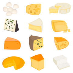 The most popular cheeses color flat icons set