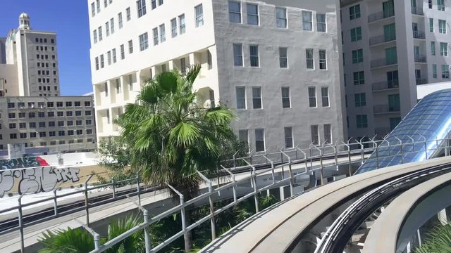 Miami Downtown view from moving train. Miami attracts 15 million people annually.