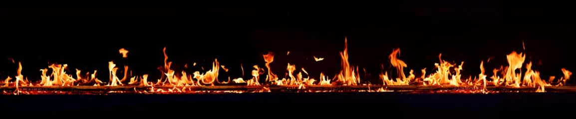 Papier Peint photo Lavable Flamme Flammes de feu horizontales avec fond sombre