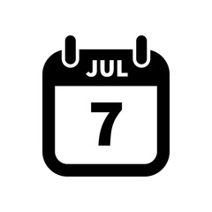 Simple black calendar icon with 7 july date isolated on white