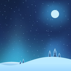 Winter night square banner with full moon and snowfall