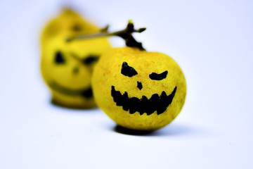 Healthy Fruit Halloween Treats in white background,selective focus.