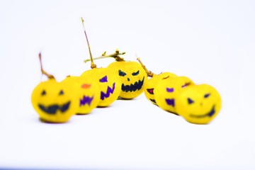 Healthy Fruit Halloween Treats in white background,selective focus.