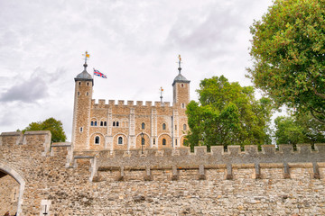 Fototapeta na wymiar The Tower of London, UK. Ancient landmark on a cloudy day