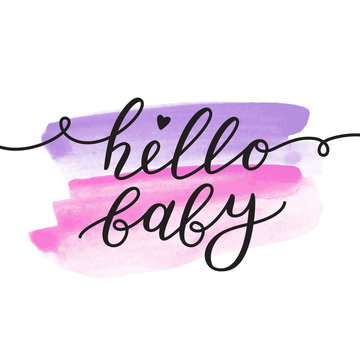 hello baby, vector lettering, baby shower card template