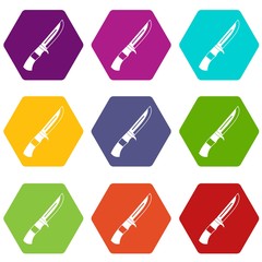 Knife icon set color hexahedron