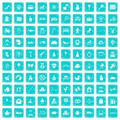 100 baby icons set grunge blue