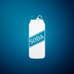 Soda can icon isolated on blue background. Flat design. Vector Illustration