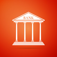 Obraz premium Bank building icon isolated on orange background. Flat design. Vector Illustration