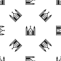 Christian catholic church building pattern seamless black