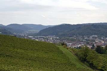 view from the Schutterlindenberg towards the city of Lahr with the Langenhard and the Black Forest...