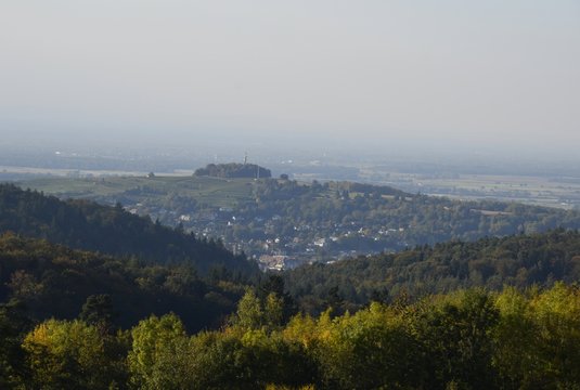 view from the Langenhard towards the city of Lahr with the Schutterlindenberg in the background, Baden Germany