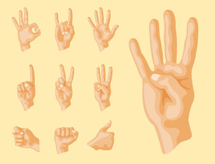 Hands deaf-mute different gestures human arm people communication message vector illustration.