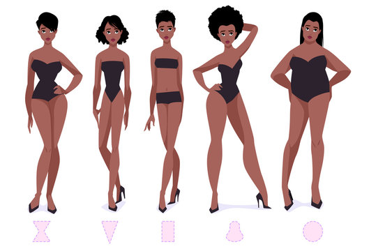 Set of female body shape types - five types.