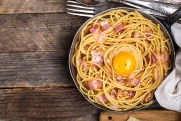 Pasta with bacon, egg and cheese