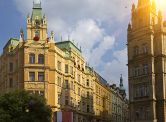 Ancient houses in the Jewish quarter in the Old Town in Pragues , Czech Republic..