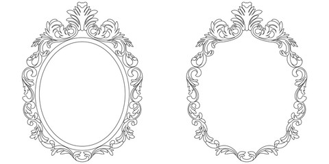 Set of vintage oval graphical frame in antique style. Vector.