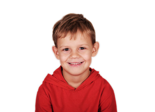 portrait of a boy smiling on white background