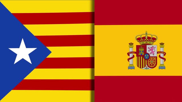 Mix of Two Realistic Waving Flags of The Catalonia And The Spain. The Catalan Independence Referendum - 4K Animation
