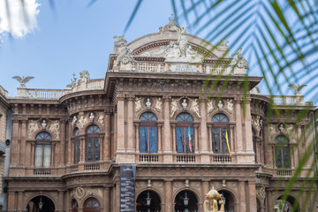 CATANIA, ITALY - October 7, 2017: Theater and fountain on Piazza Vincenzo Bellini in Catania, Sicily, Italy. Teatro Massimo Bellini.