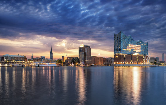 Hamburg Harbor at sunset