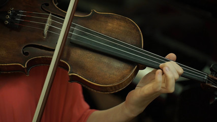 Girl's hand on the strings of a violin. Girl's hand on the fingerboard violin.
