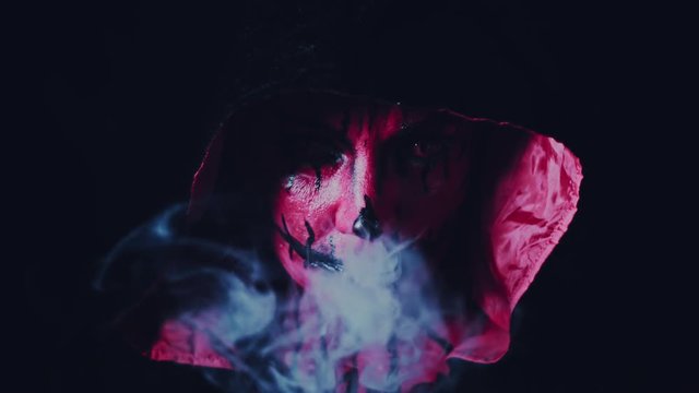 4k Horror Halloween Devil with Smoke from Mouth