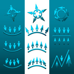 set of isolated pictograms of arrows on white background