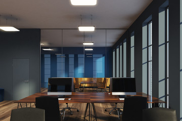 Narrow windows, open space office front