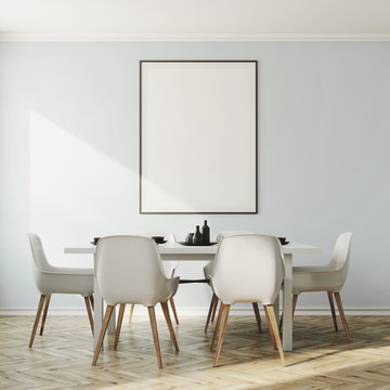 White dining room interior, vertical poster