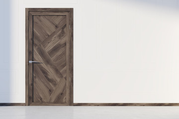 Closed wooden door in a room