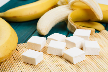 marshmallow and banana on the table