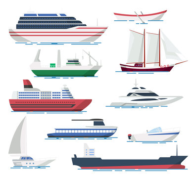 Sea ship and boats set