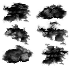 Fototapeta premium Black clouds of smoke 3D illustration, black clouds collection