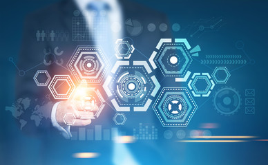 HUD and infographics hologram, businessman