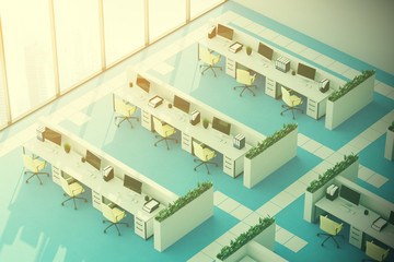 Blue floor office, top view toned