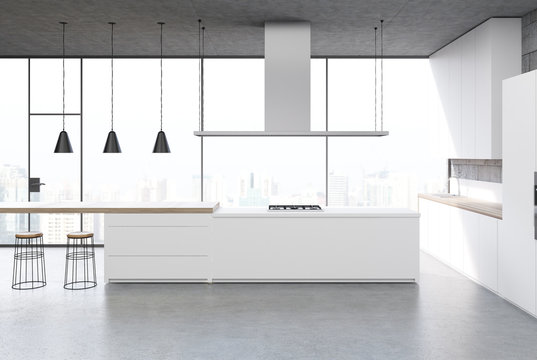 White Kitchen Interior, Bar Stand