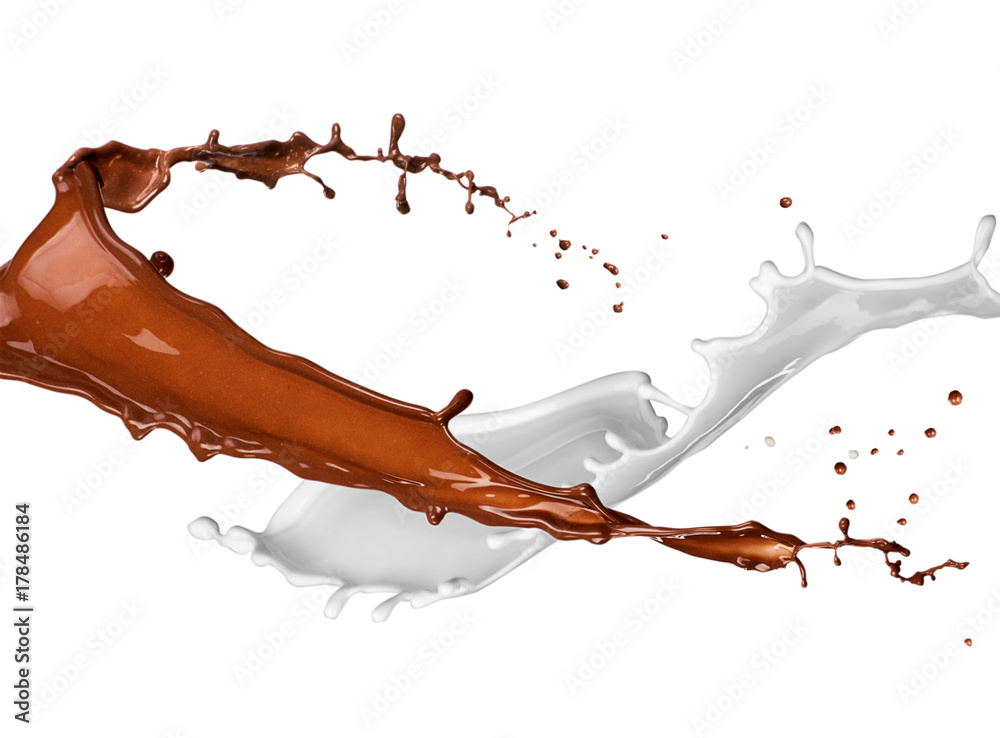 Sticker Splash of chocolate and milk isolated on white background