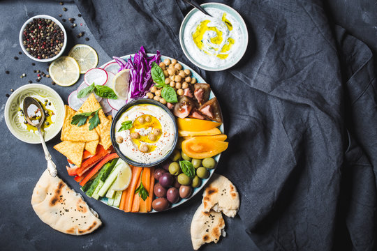 Hummus Platter With Assorted Snacks