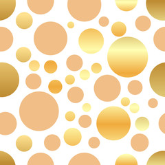 Polka dots seamless texture - simple vector background. Abstract background with golden circles. Seamless pattern