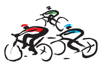 Fototapeta na wymiar Bicycle race ink drawing. Hand drawn expressive illustration of cycling race. Vector available.