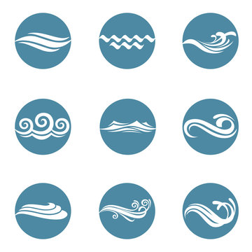 collection with abstract symbols of blue water splash