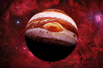 the planet Jupiter in front of beautiful space nebula © dottedyeti