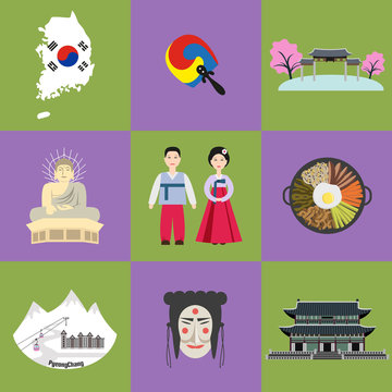 Set of Korean national symbols.