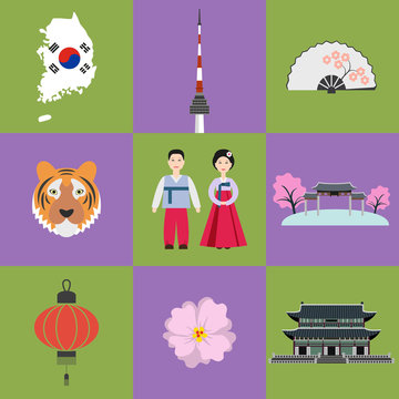 Set of Korean national symbols.