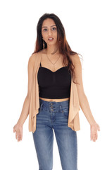 Fototapeta premium Lovely woman in a corset and jeans and jacket